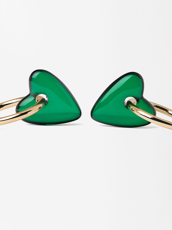 Heart Earrings, Green, hi-res