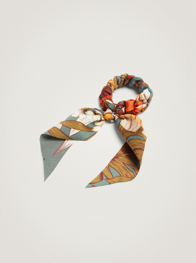 Printed Scrunchie With A Bow, Multicolor, hi-res
