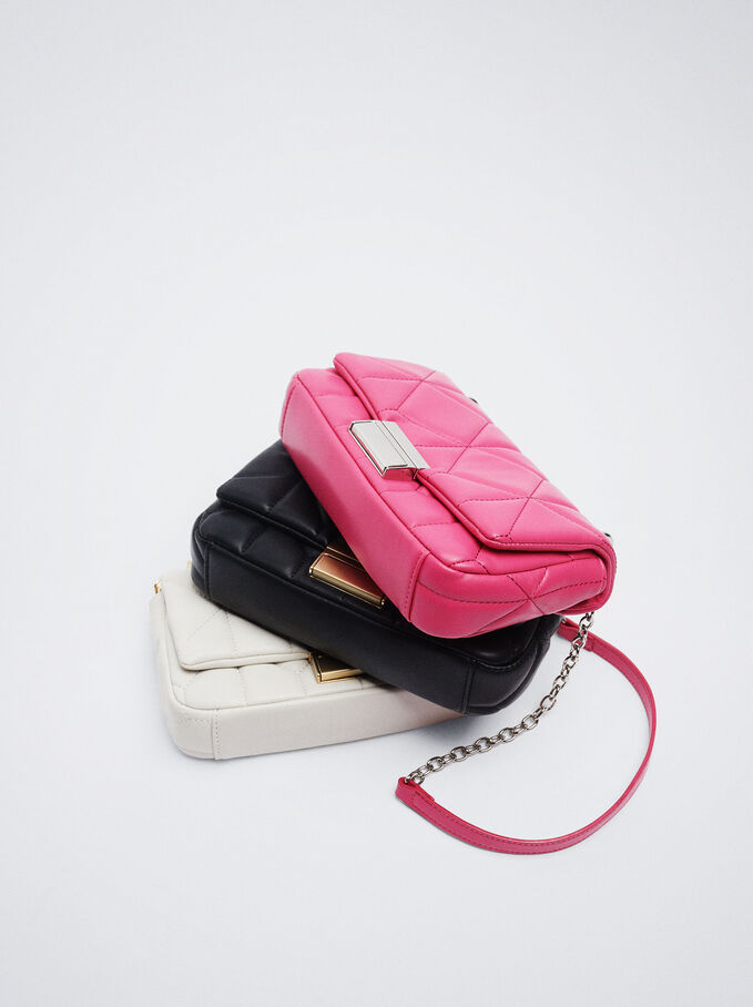 Quilted Crossbody Bag With Chain, Pink, hi-res