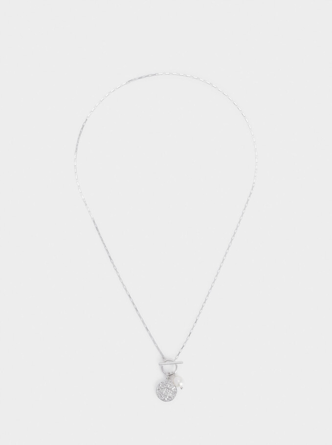Short Silver 925 Necklace With Pearl, Beige, hi-res