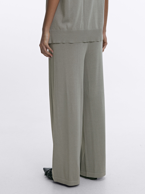 Loose-Fitting Trousers With Elastic Waistband, Green, hi-res