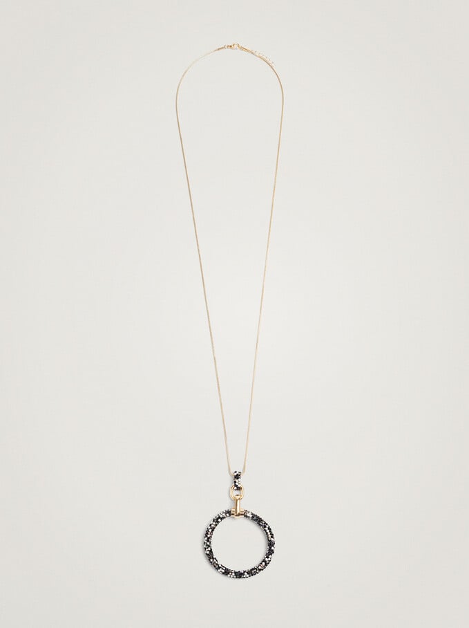 Long Necklace With Strass, Golden, hi-res
