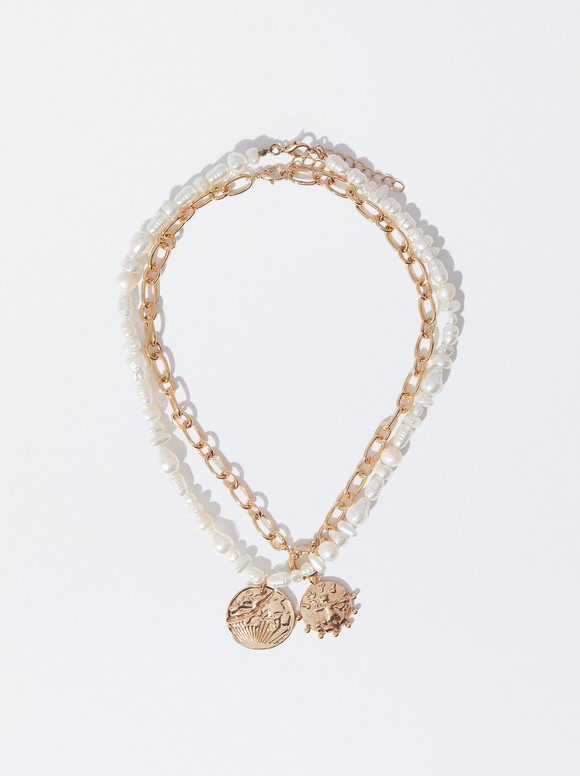 Set Of Necklaces With Freshwater Pearl, White, hi-res