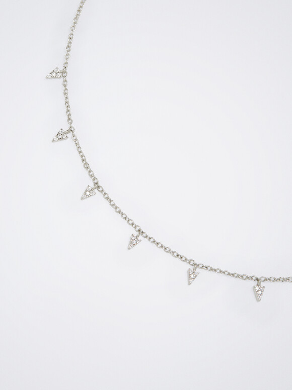 Silver Necklace With Cubic Zirconia, Silver, hi-res