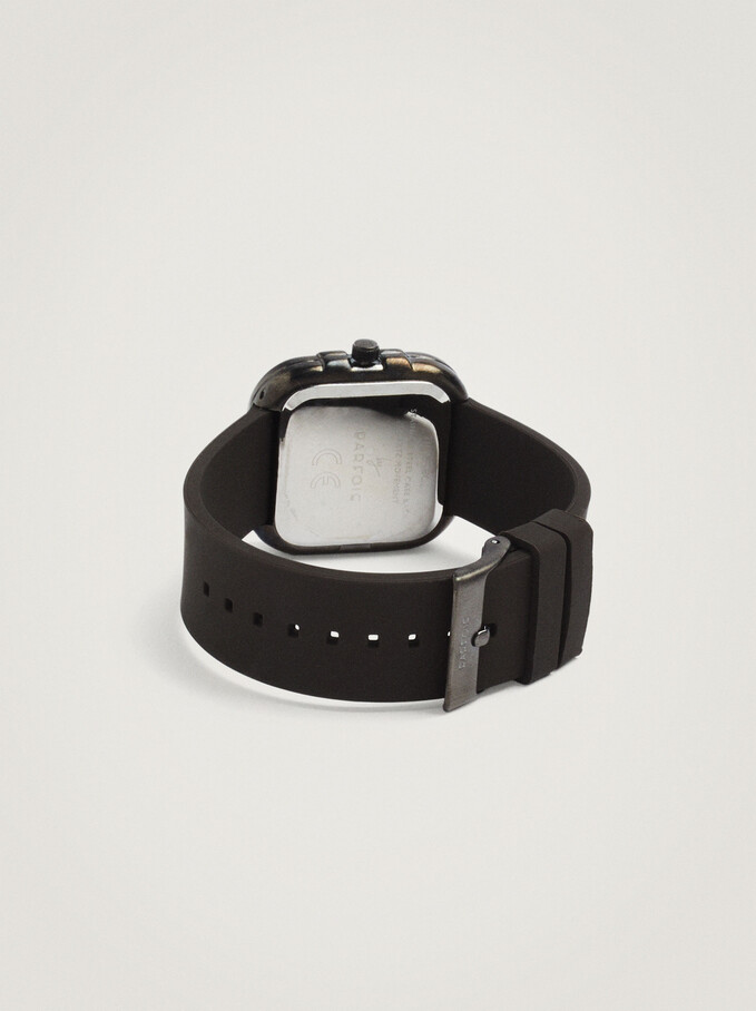 Watch With Silicone Strap, Black, hi-res
