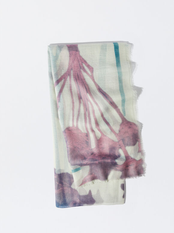 Printed Scarf, Ecru, hi-res