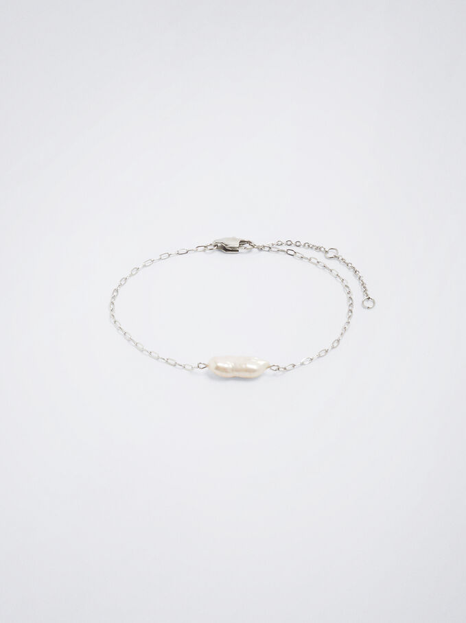 Stainless Steel Bracelet With Freshwater Pearl, Silver, hi-res