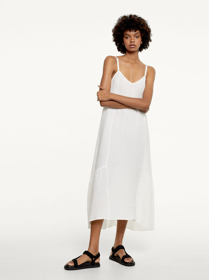 Striped Midi Dress, White, hi-res