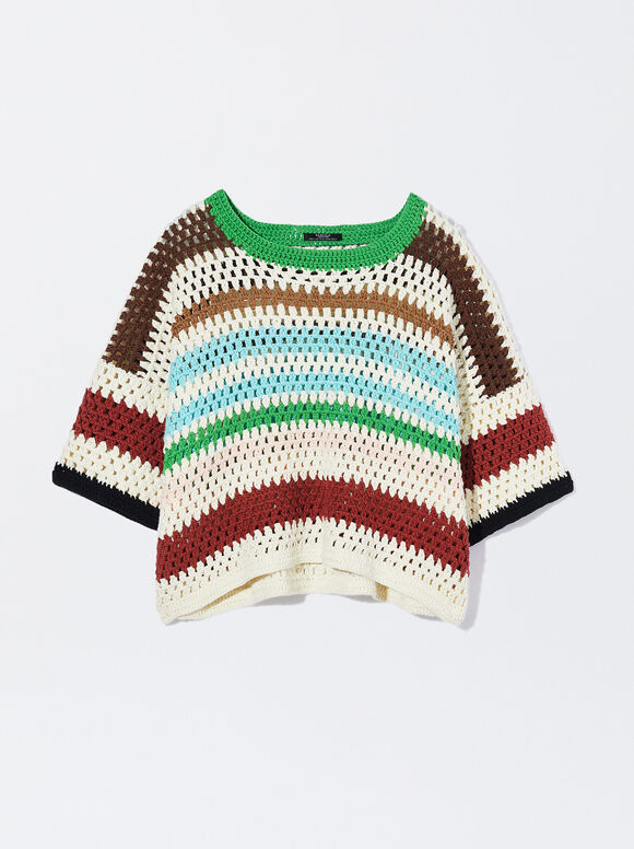 Top En Coton Et Crochet, Multicolore, hi-res