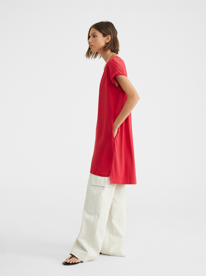 Robe A Col Rond Rouge Femme Comfort Essentials Parfois Com