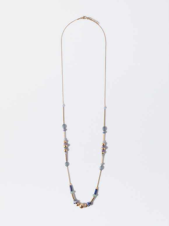 Gold Necklace With Stones, Multicolor, hi-res