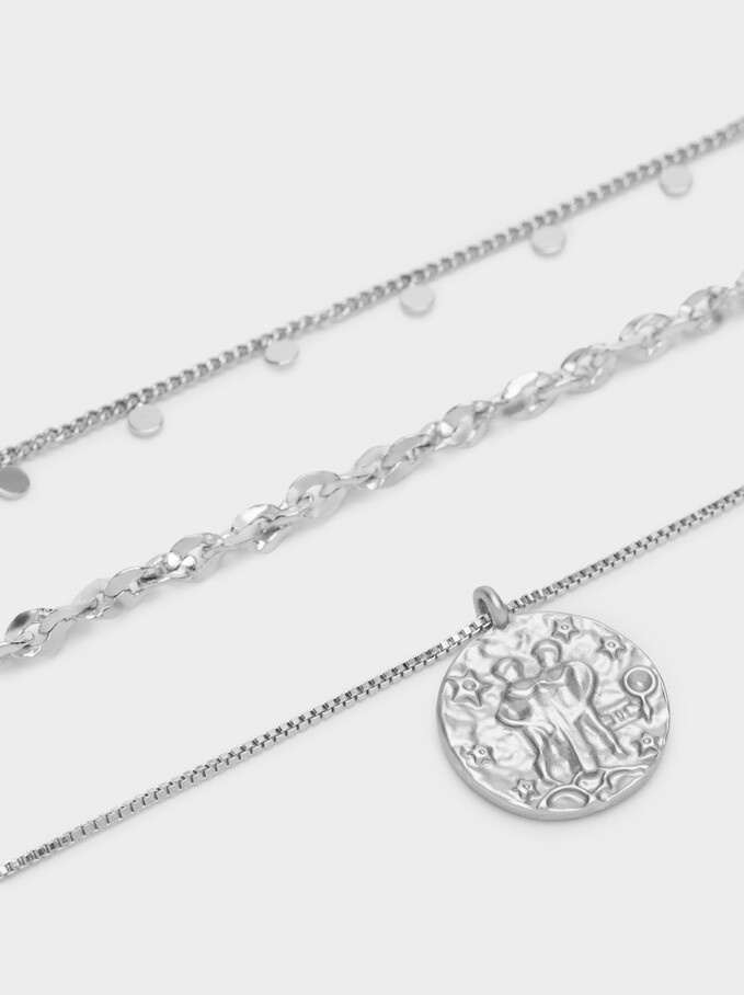 Set Kombinierte Halsketten Mit Medaillon, Silber, hi-res