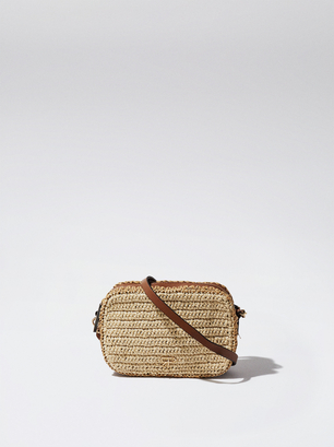Straw Crossbody Bag, Camel, hi-res