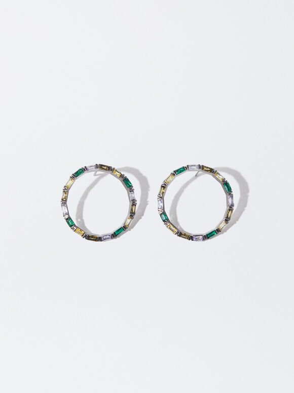 Earrings With Zirconia, Multicolor, hi-res