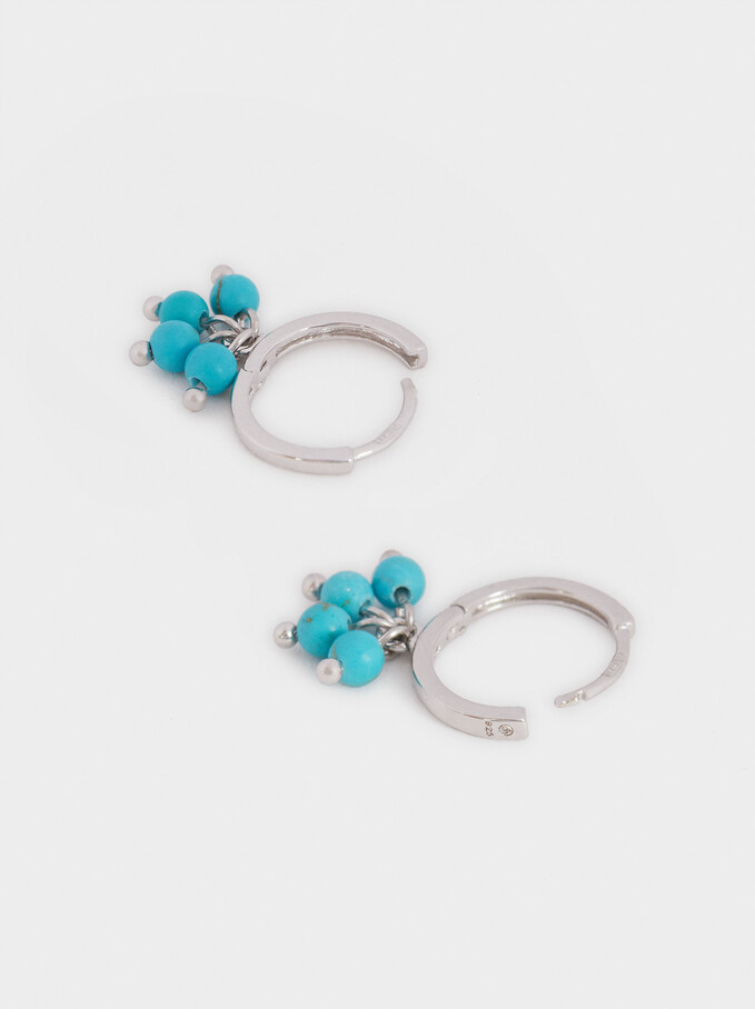 Small 925 Sterling Silver Hoops With Stones, Blue, hi-res