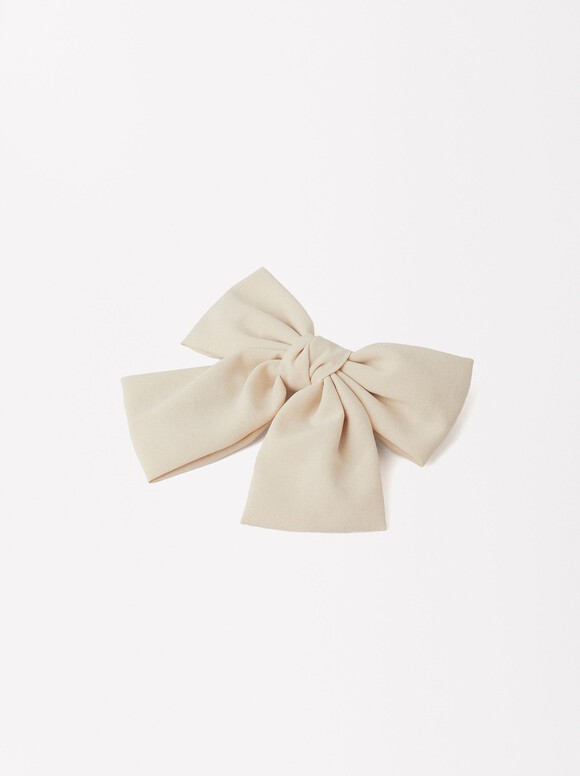 French Hair Clip With Bow, Beige, hi-res