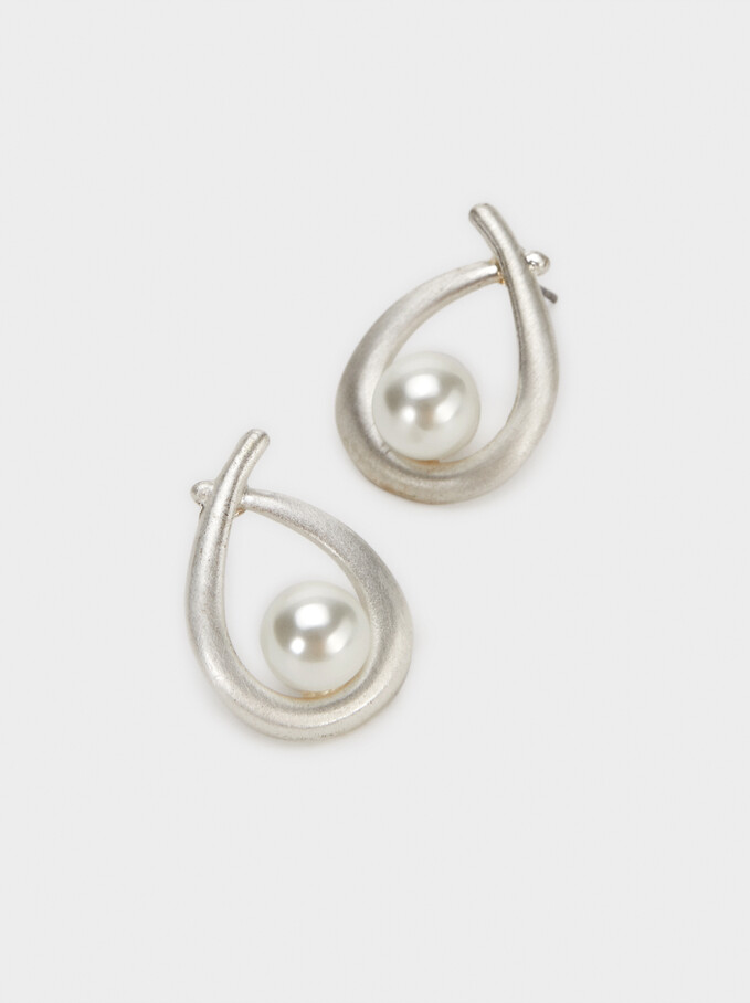 Earrings With Faux Pearls, Silver, hi-res