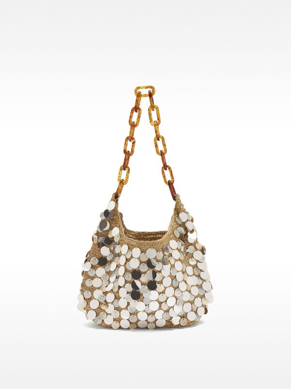 Shoulder bag with shells and sequins