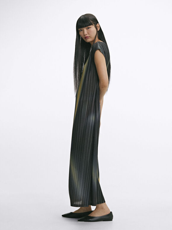 Textured Printed Dress, Multicolor, hi-res