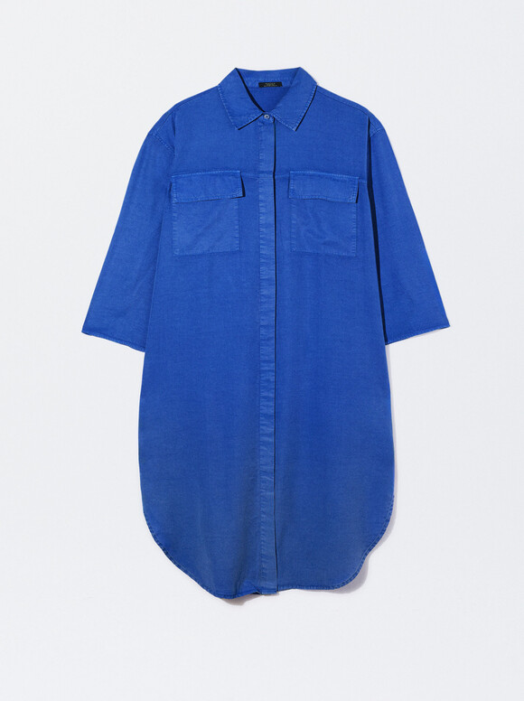 Lyocell Shirt Dress, Blue, hi-res