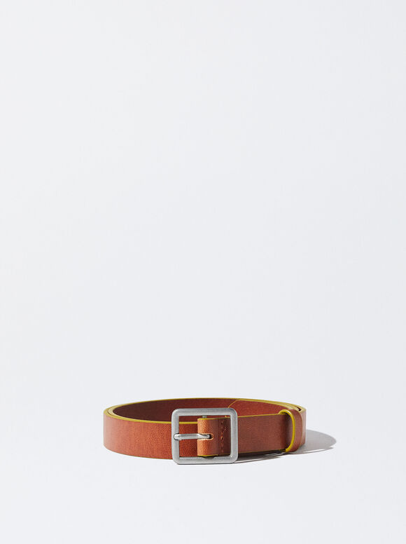 Leather Belt, Brown, hi-res