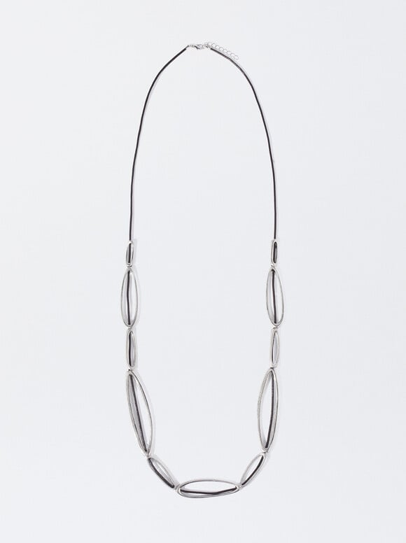 Silver Link Necklace, Brown, hi-res