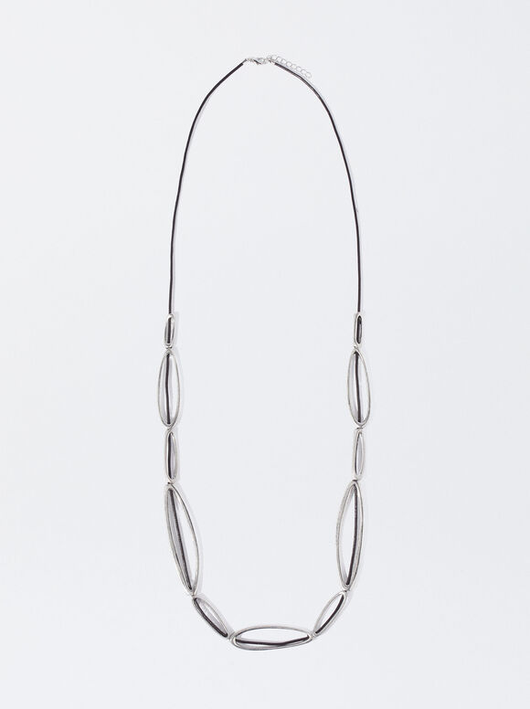 Silver Link Necklace, Brown, hi-res