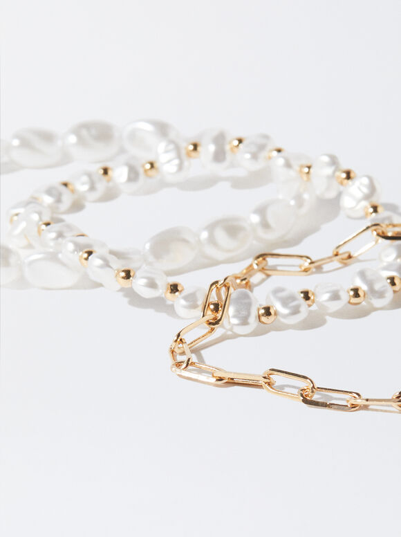 Golden Bracelet With Pearls, Golden, hi-res