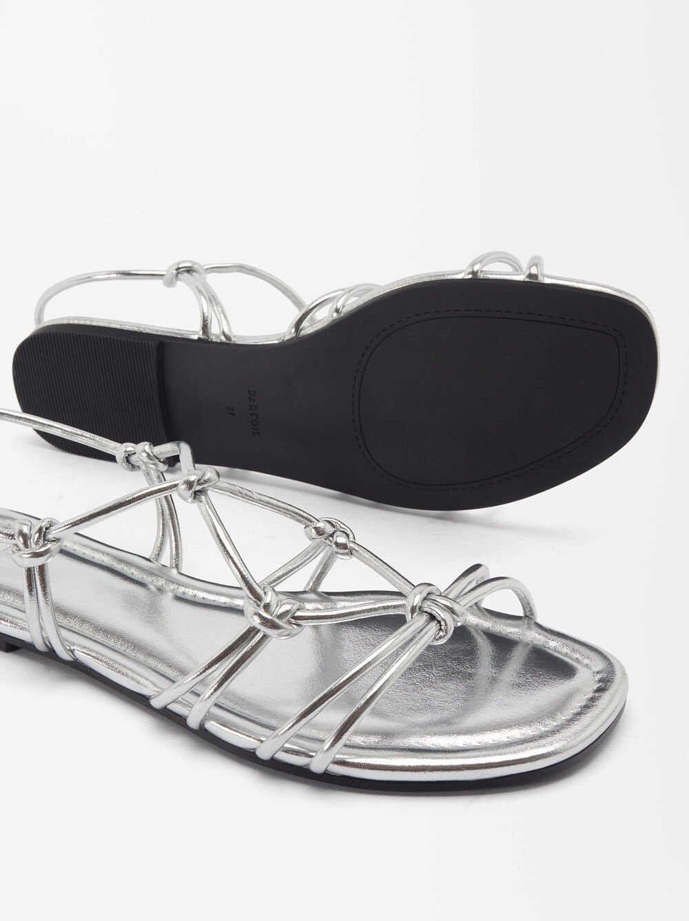 Sandale Plate Métallisée Avec Nœuds