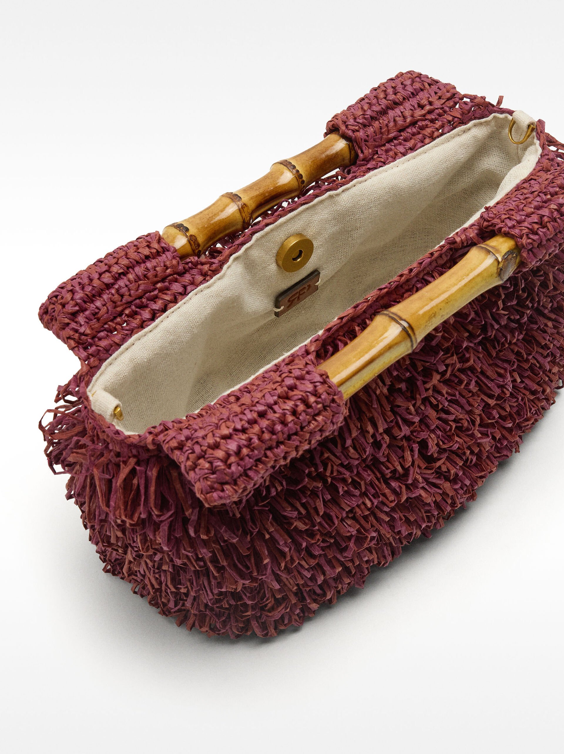 Straw-effect handbag with bamboo image number 3.0