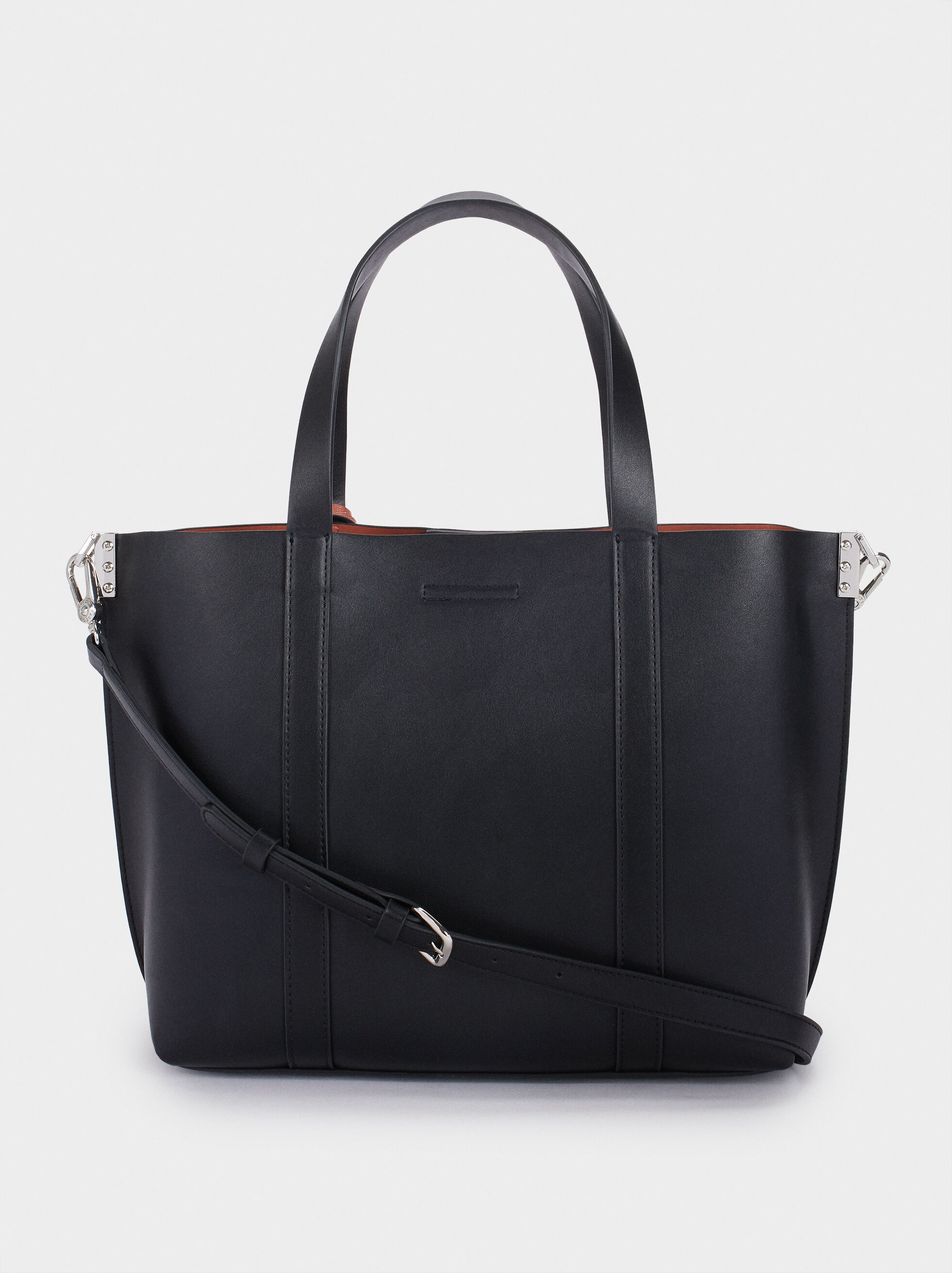 Bolso Shopper Con Asa Bandolera Extraíble Negro Mujer Bolsos
