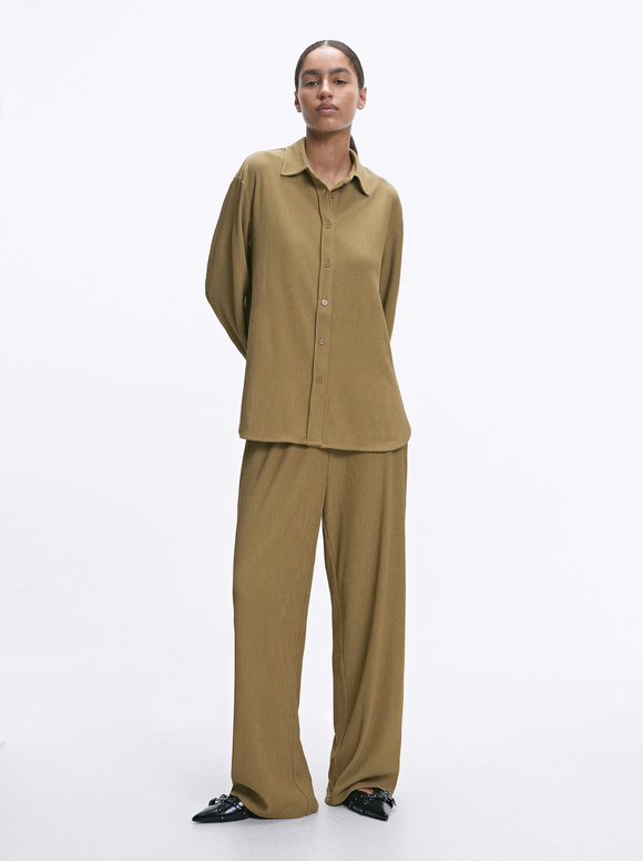 Loose-Fitting Trousers With Elastic Waistband, Brown, hi-res