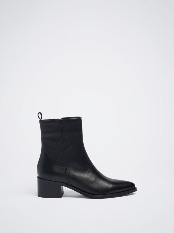 Leather Heeled Ankle Boots, Black, hi-res