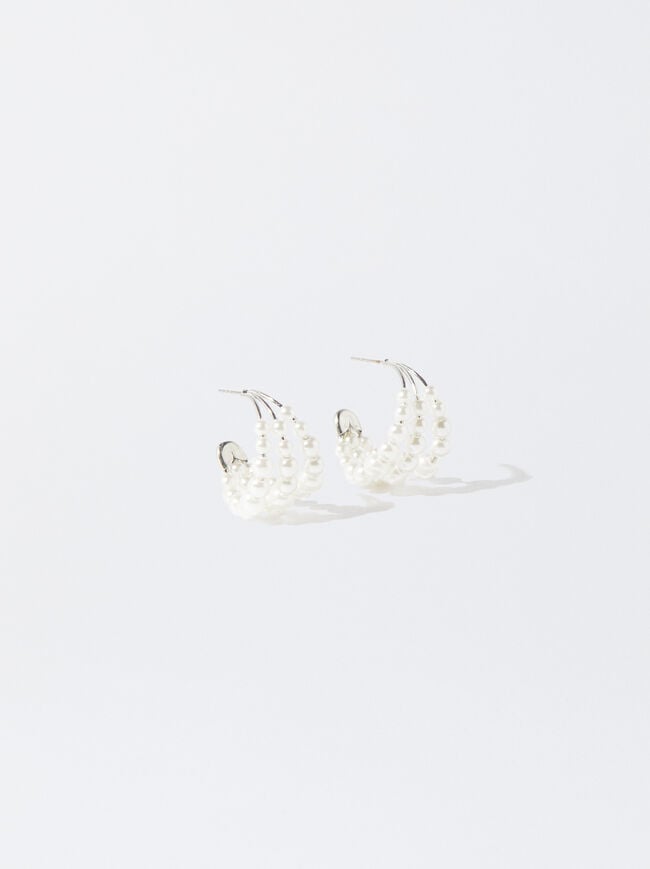 Silver Hoop Earrings With Pearls image number 0.0