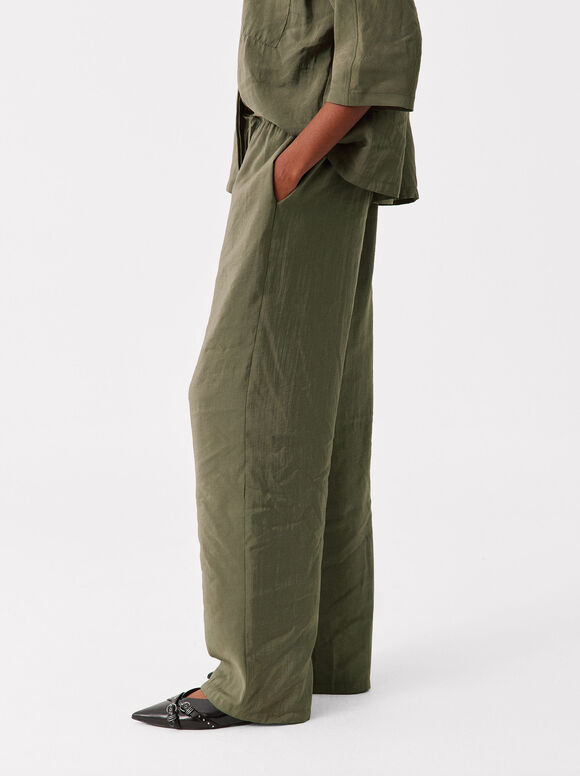 Pantalón Fluido Ajustable Con Cordón, Verde, hi-res