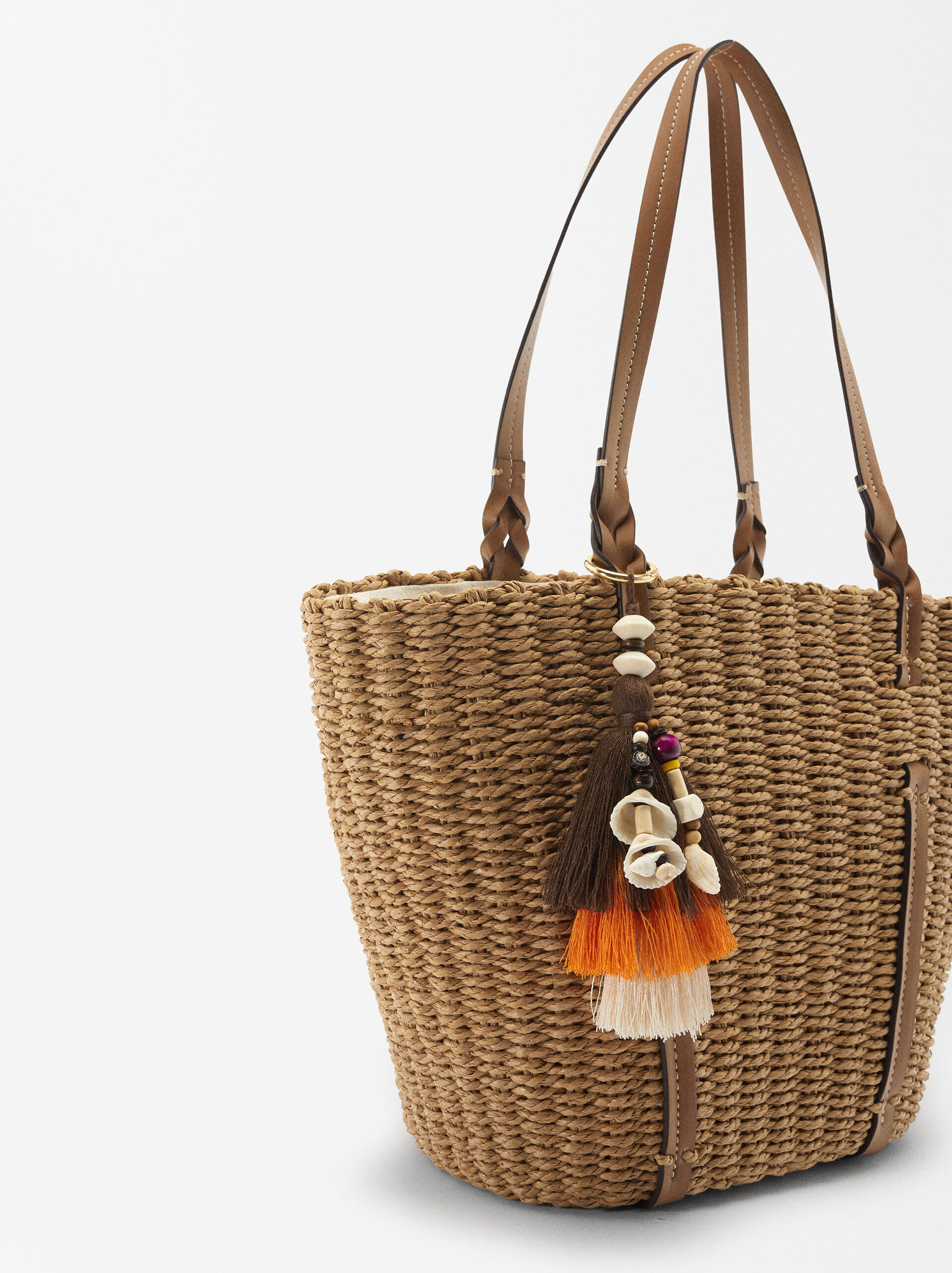Straw Effect Shopper Bag With Pendant L image number 2.0