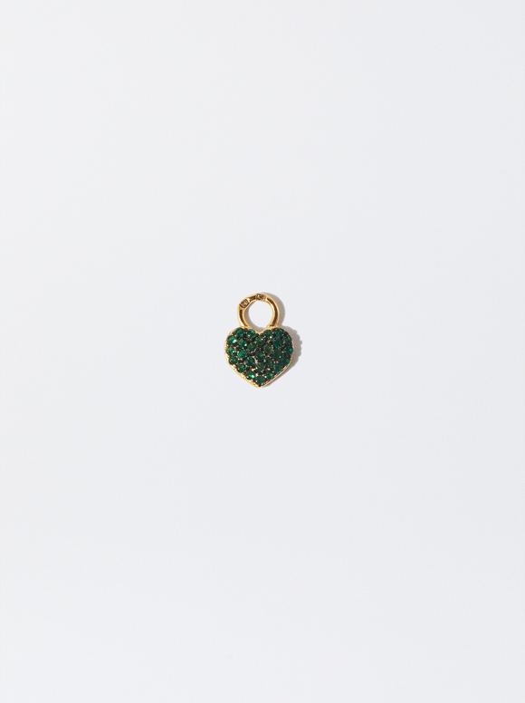 925 Silver Zirconias Heart Charm, Green, hi-res