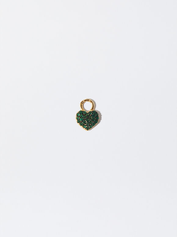 925 Silver Zirconias Heart Charm, Green, hi-res