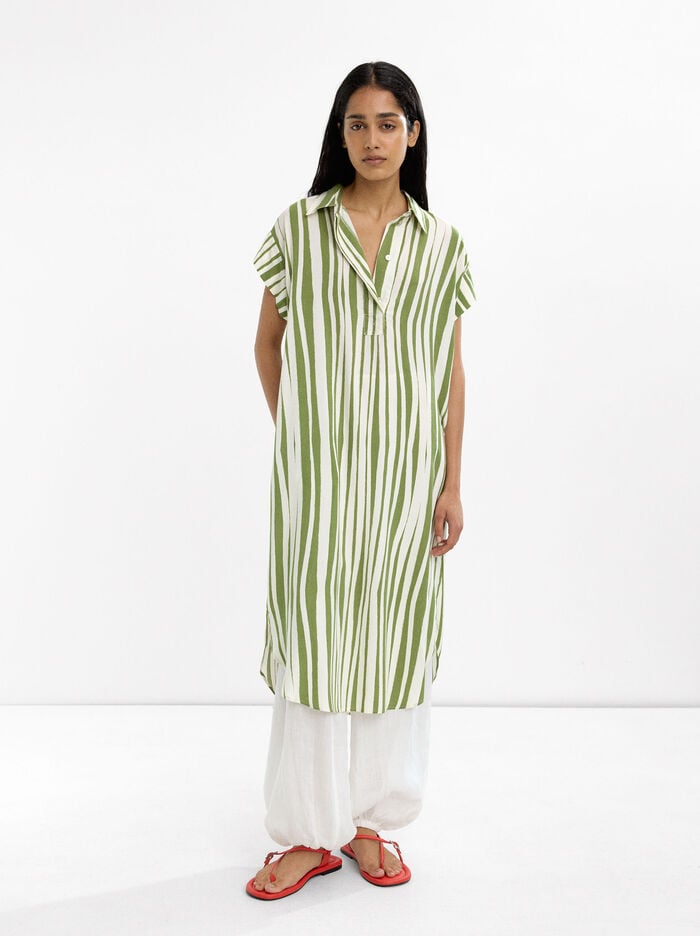 Shirt dress with stripes