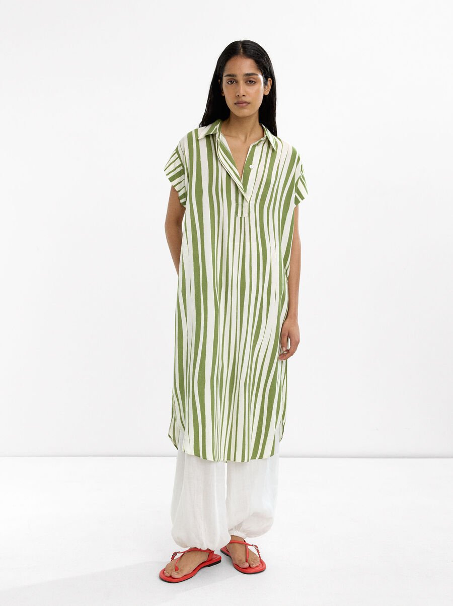 Shirt dress with stripes