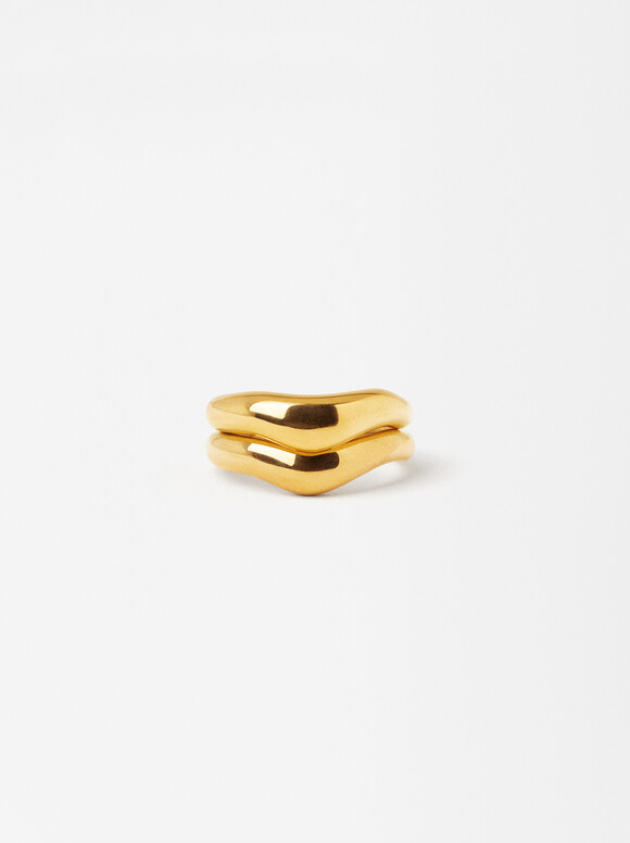 Double Stainless Steel Ring, Golden, hi-res
