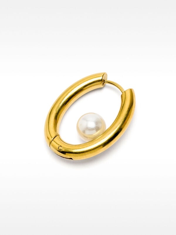Single hoop with pearl - stainless steel