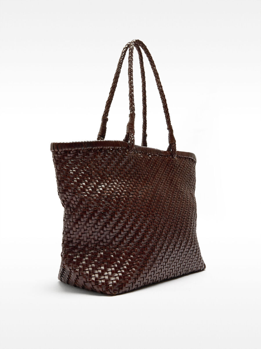 Woven leather shopper bag