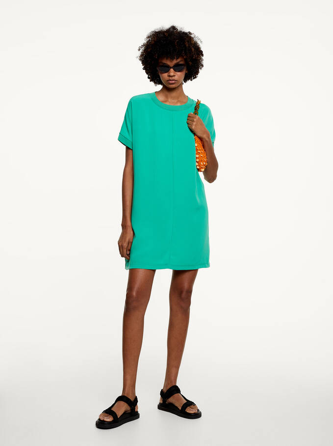 Dress With Round Neck And Short Sleeve, Green, hi-res