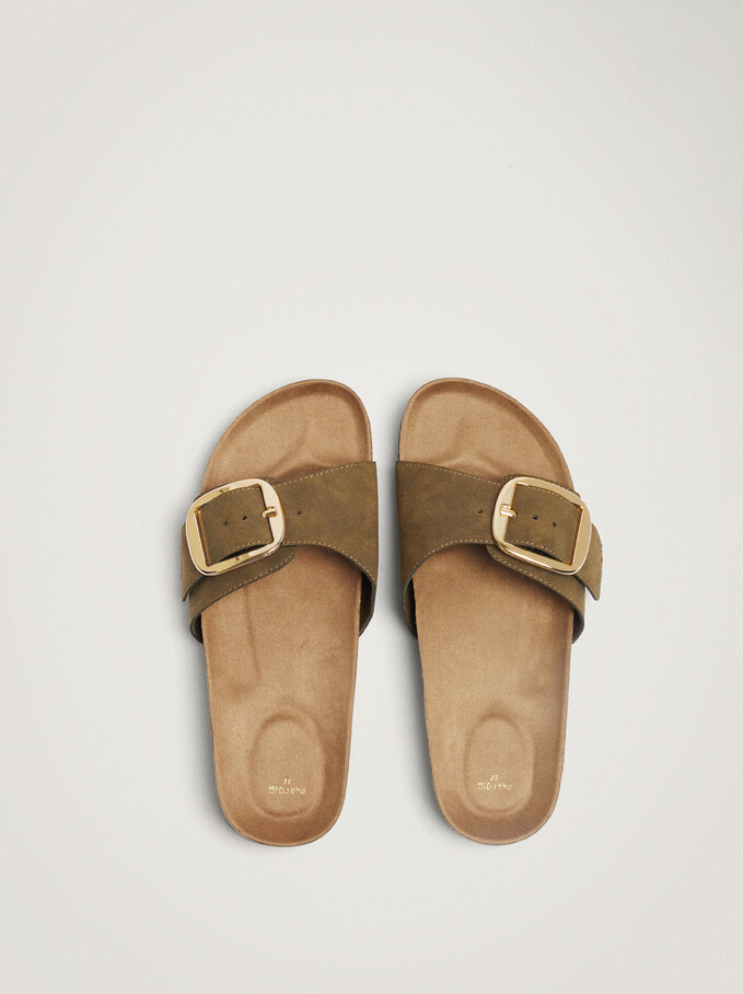 Flat Buckled Sandals, Khaki, hi-res