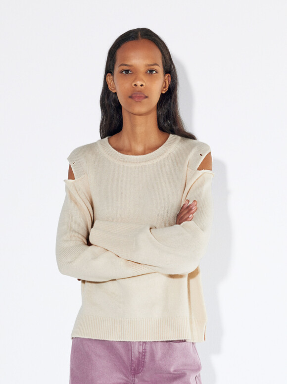 Knit Sweater With Wool, White, hi-res