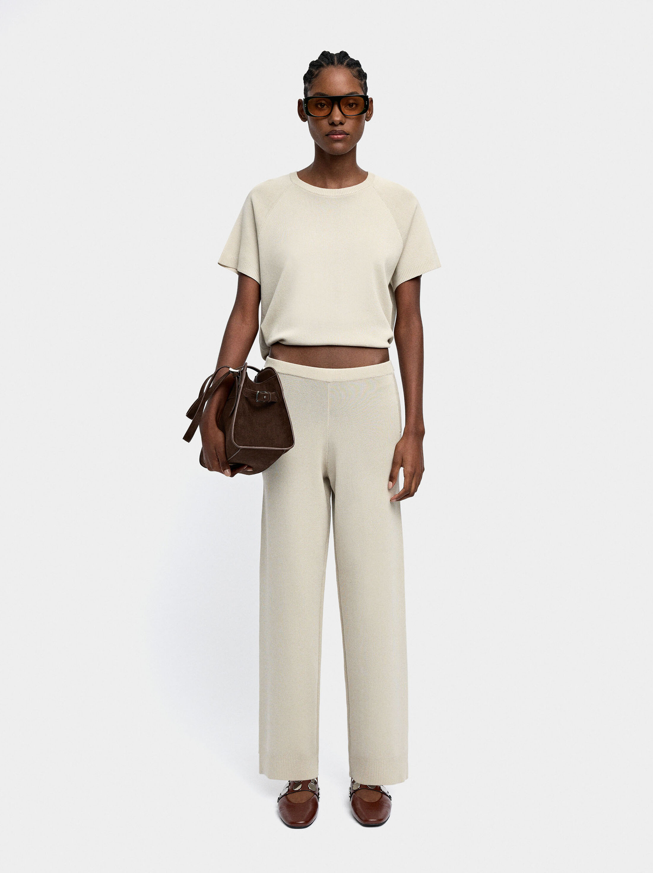 Elastic waist knit trousers image number 0.0