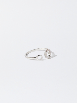 Golden Ring With Zirconia, Silver, hi-res