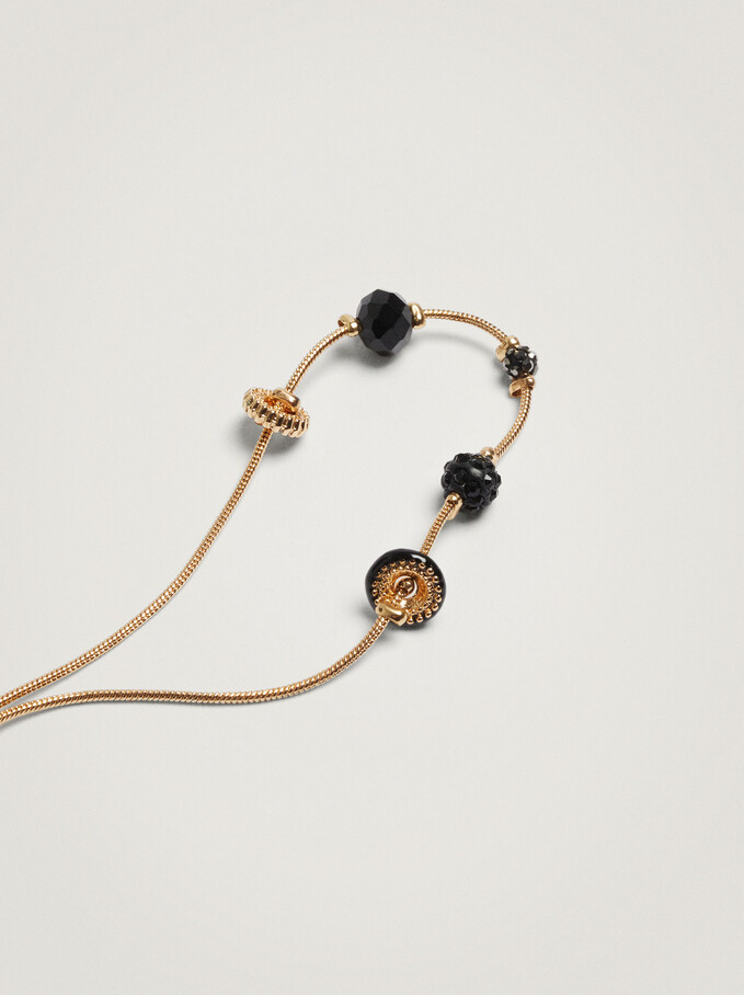 Adjustable Bracelet With Beads, Black, hi-res