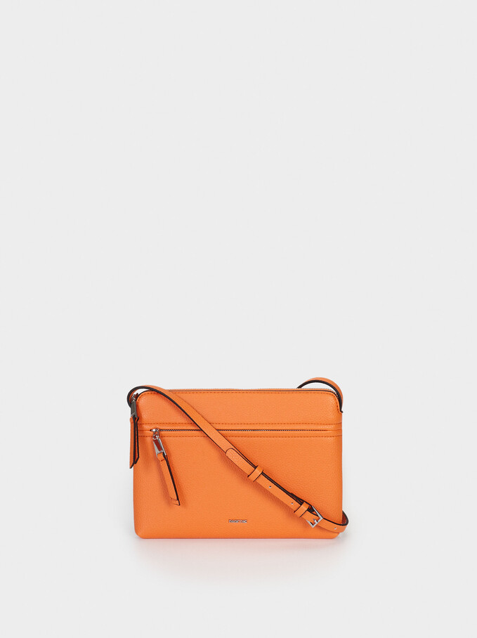 Shoulder Bag With Outer Pocket, Orange, hi-res